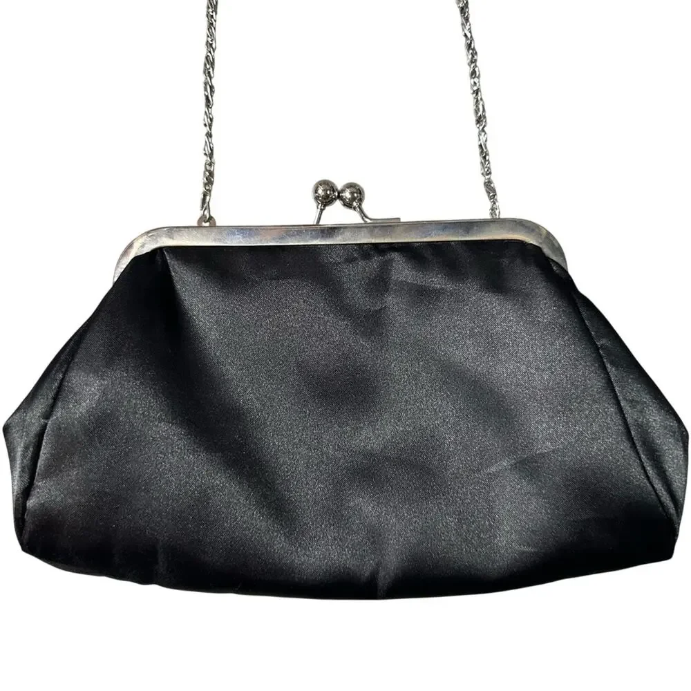 Unforgettable Moments by Lela Rose Black Satin Clutch on Chain